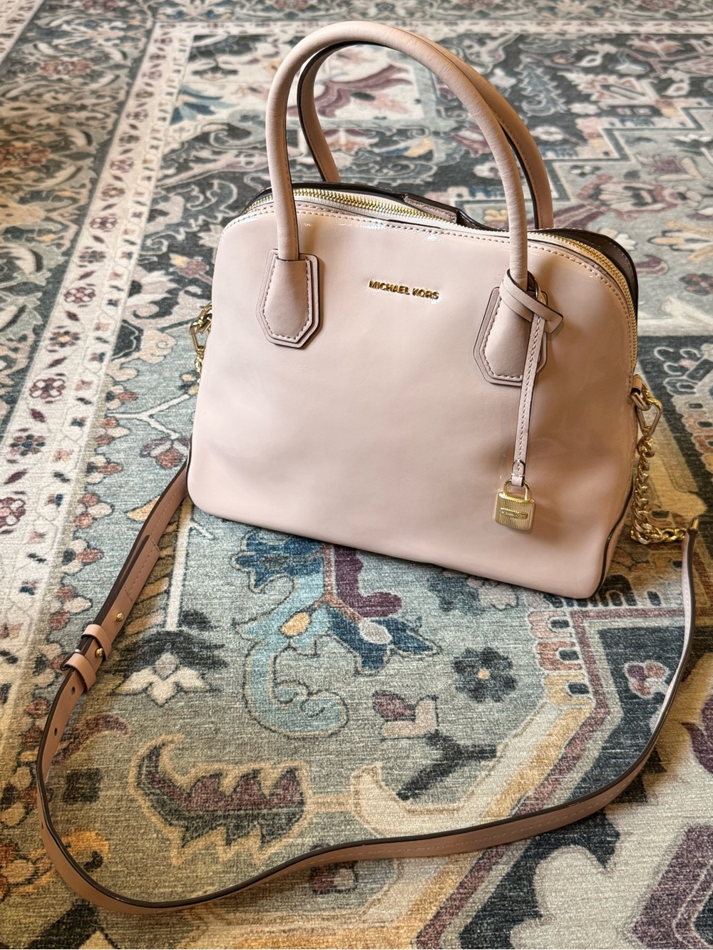 Michael Kors Light Pink Leather Dome Satchel with Gold Hardware